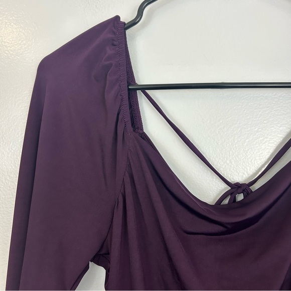 NWT Lush Davos Square Neck Back Tie Knit Purple Balloon Sleeve Top Size Large - Picture 4 of 10